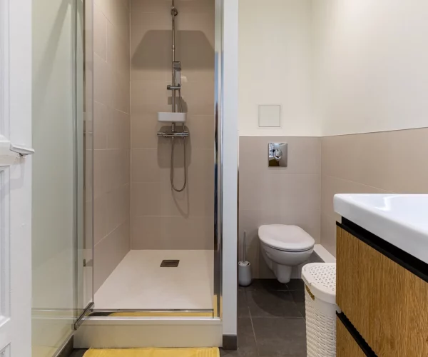 Salle de bains avec douche toilette Suspendu